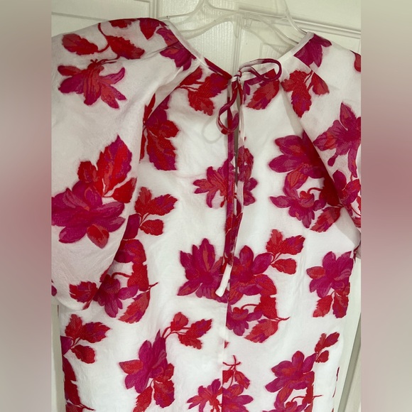 NEW pink fuscia floral jacquard bubble puff sleeve dress with bow back - Picture 13 of 13